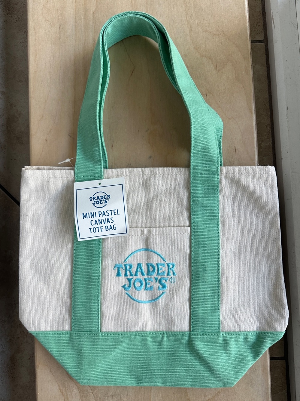Trader Joe's Mini Pastel Canvas Tote Bag - Mint & Natural